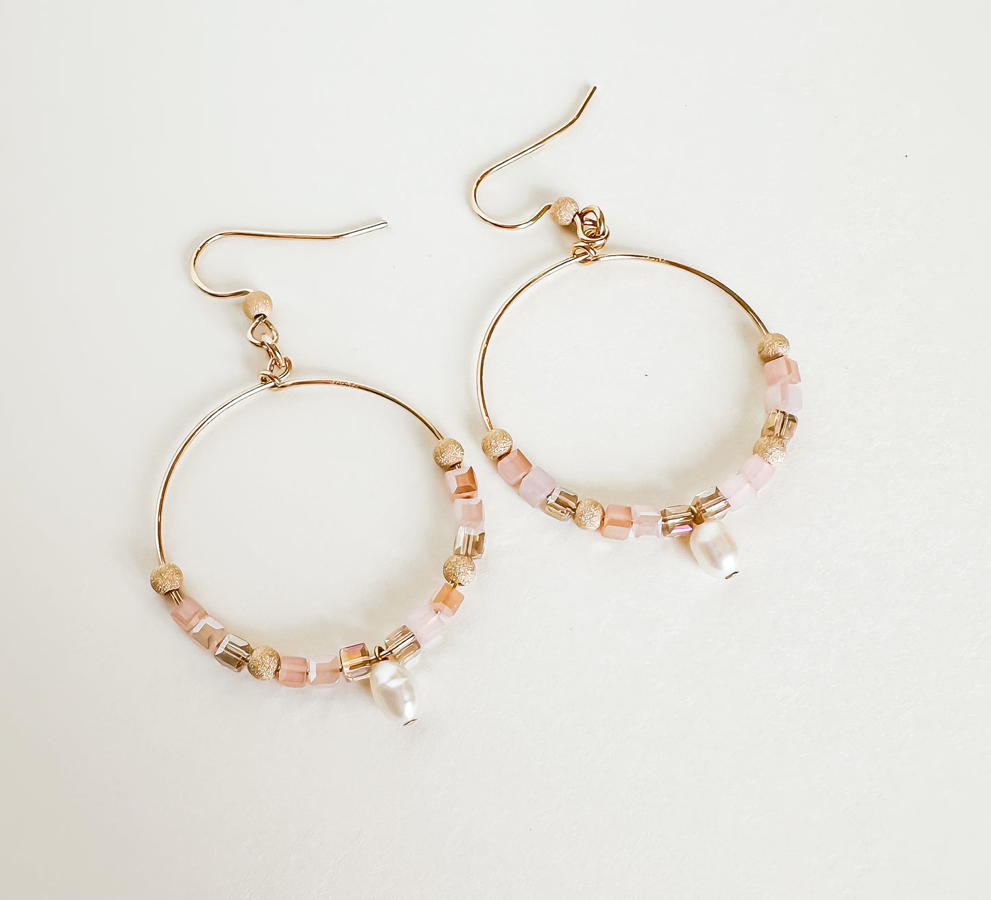 Pink and Pearly Hoop Earrings