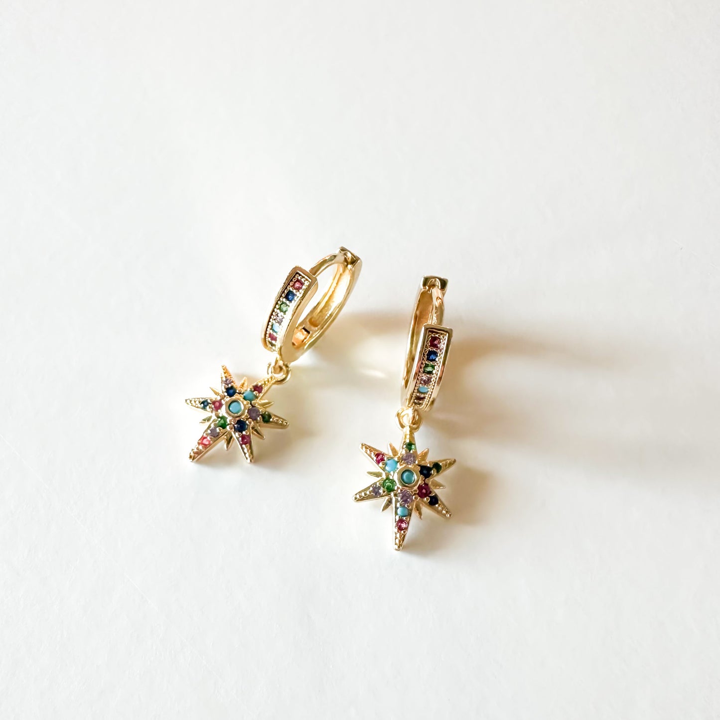 Multi Color Starburst Huggie Hoop Earrings